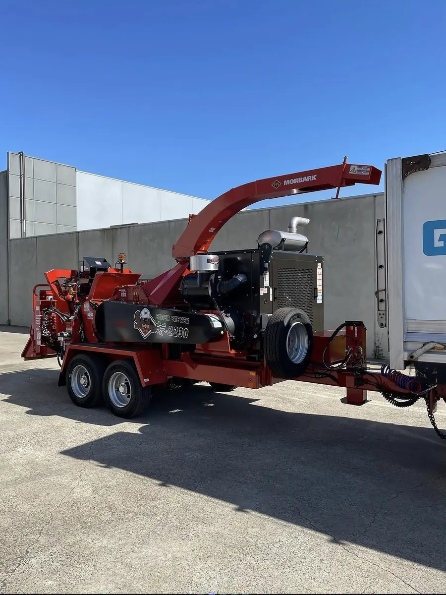 Towable chipper set up on site